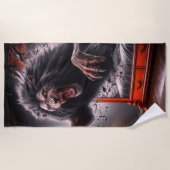 怖いライオン ビーチタオル (正面)