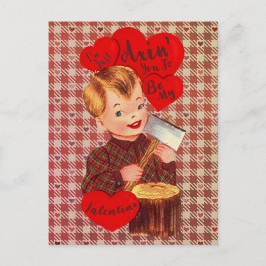 怖いレトロバレンタインデーヴィンテージボーイアクス シーズンポストカード (正面)