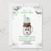 怖いワングリーン幽霊ミルクシェイク1歳の誕生日 招待状 (正面)