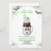 怖いワングリーン幽霊ミルクシェイク1歳の誕生日 招待状 (正面/裏面)