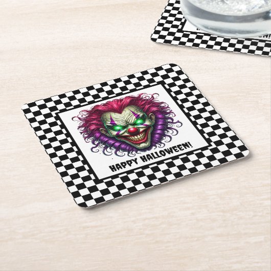 怖い不気味ピエロハロウィーン紙コースター スクエアペーパーコースター (アングル)