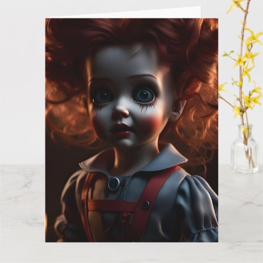 怖い不気味不気味なホラーハロウィーンをテーマにした人形 カード (黄色い花)