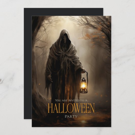 怖い不気味死神の大人ハローウィンパーティ 招待状 (正面/裏面)