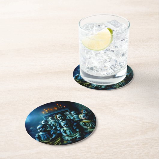 怖い人形の群幽霊のよく出るれ!コースター ラウンドペーパーコースター (インサイチュ)