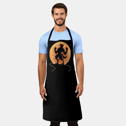 怖い人狼のハウリングトリックまたはハロウィーンの治療 エプロン (着用した状態)