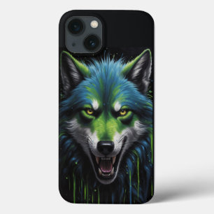 怖い人狼の色合いネオングリーン iPhone 13ケース