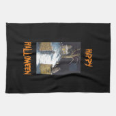 怖い可愛いハロウィン幽霊のよく出るハウスキャット キッチンタオル (横)