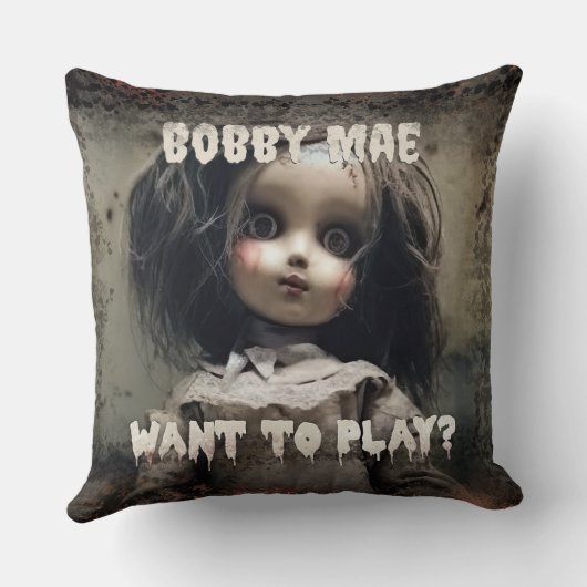 怖い可愛い幽霊のよく出る人形 クッション (裏面)