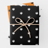 怖い可愛い黒オレンジの白いスカルハロウィーン ラッピングペーパーシート (インサイチュ)