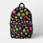 「怖い可愛い」モンスターとハロウィンおもしろいシームレス プリントバックパック (正面)