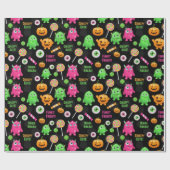 「怖い可愛い」モンスターとハロウィンおもしろいシームレス ラッピングペーパー (フラット)