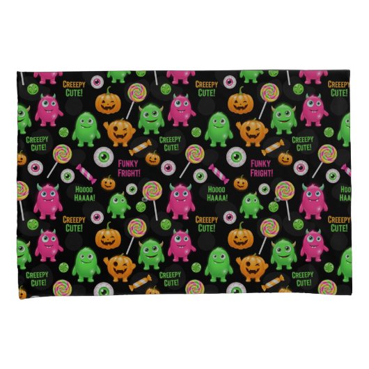 「怖い可愛い」モンスターとハロウィンおもしろいシームレス 枕カバー (正面右)