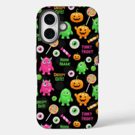 「怖い可愛い」モンスターとハロウィンおもしろいシームレス iPhone 16ケース