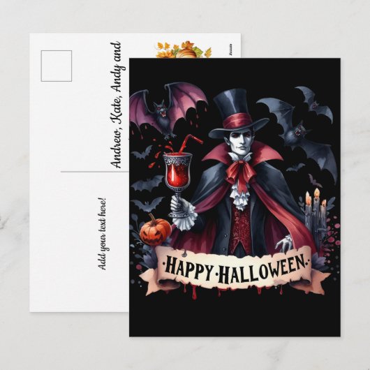怖い吸血鬼とこうもり-ハッピーハローウィン シーズンポストカード (正面/裏面)