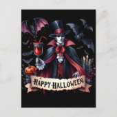 怖い吸血鬼とこうもり-ハッピーハローウィン シーズンポストカード (正面)