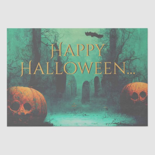 怖い墓地と彫られたカボチャのハロウィーン 薄葉紙 (正面)
