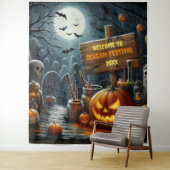 怖い墓地のハロウィン吊り下げ背景 タペストリー (インサイチュ)