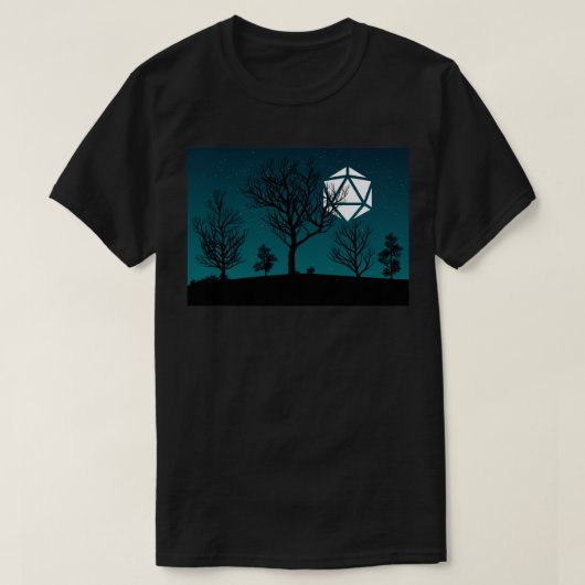 怖い夜死んだ木D20サイコロムーンテーブルトップRPG Tシャツ (デザイン正面)