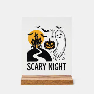 怖い夜 ハロウィン お化け屋敷 ゴースト デザイン 1 アクリルサイン
