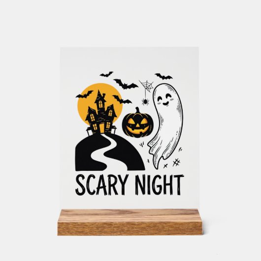 怖い夜 ハロウィン お化け屋敷 ゴースト デザイン 1 アクリルサイン (正面)