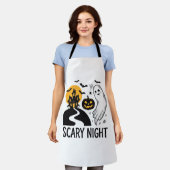 怖い夜 ハロウィン お化け屋敷 ゴースト デザイン 1 エプロン (着用した状態)