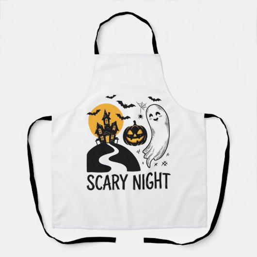 怖い夜 ハロウィン お化け屋敷 ゴースト デザイン 1 エプロン (正面)