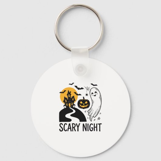 怖い夜 ハロウィン お化け屋敷 ゴースト デザイン 1 キーホルダー (正面)