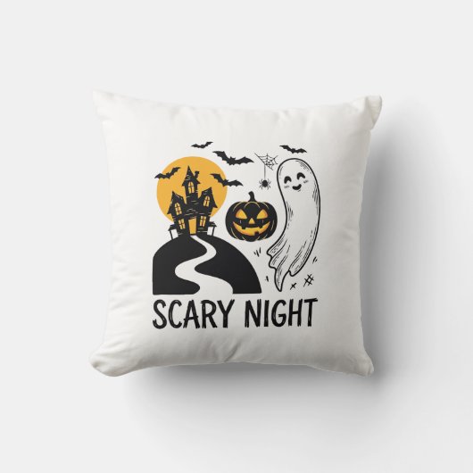 怖い夜 ハロウィン お化け屋敷 ゴースト デザイン 1 クッション (正面)