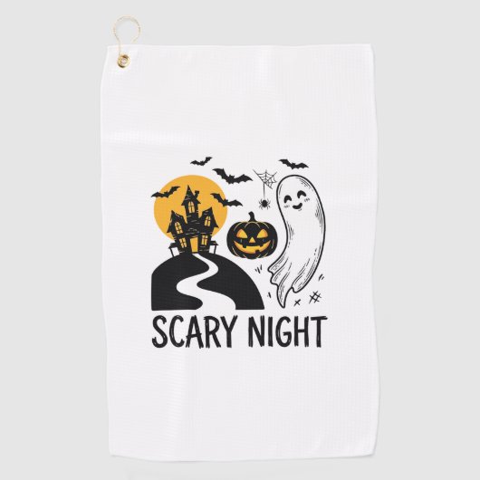 怖い夜 ハロウィン お化け屋敷 ゴースト デザイン 1 ゴルフタオル (正面)