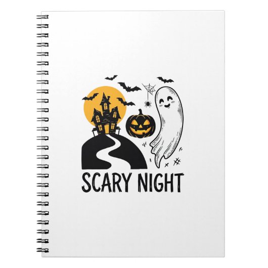 怖い夜 ハロウィン お化け屋敷 ゴースト デザイン 1 ノートブック (正面)