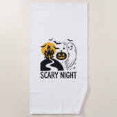 怖い夜 ハロウィン お化け屋敷 ゴースト デザイン 1 ビーチタオル (正面)