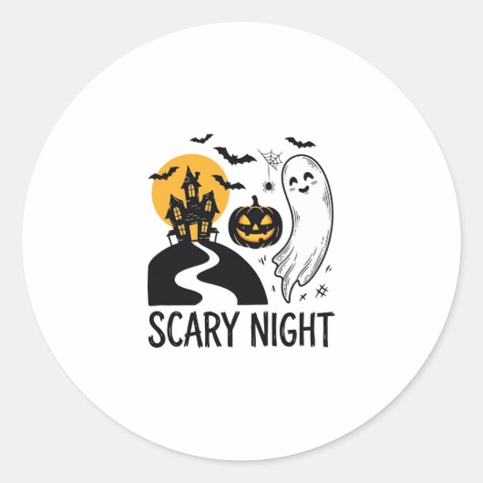 怖い夜 ハロウィン お化け屋敷 ゴースト デザイン 1 ラウンドシール (正面)