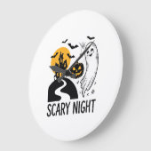 怖い夜 ハロウィン お化け屋敷 ゴースト デザイン 1 ラージ壁時計 (傾斜)