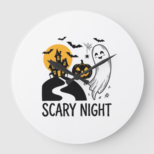 怖い夜 ハロウィン お化け屋敷 ゴースト デザイン 1 ラージ壁時計 (正面)