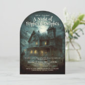 怖い大人向けの不気味なホラー ハウス ハロウィンパーティー 招待状 (スタンド正面)