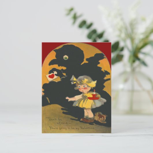 怖い女の子の子犬モンスターバレンタイン シーズンポストカード (スタンド正面)