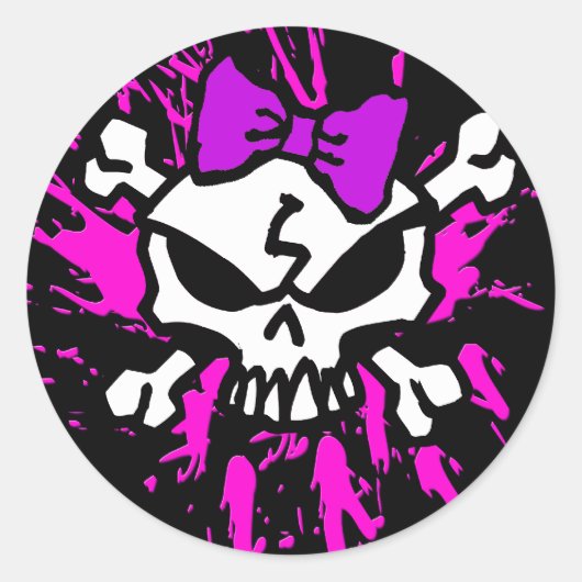 怖い女の子スカル付(ばちゃばちゃ)跳ねる ラウンドシール (正面)