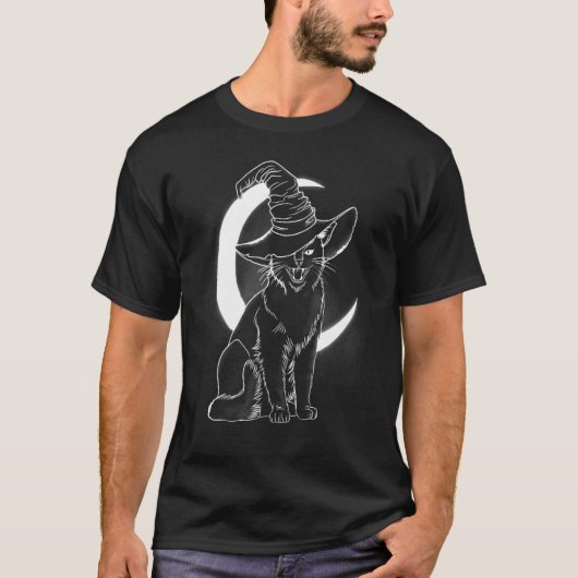 怖い子猫魔女の帽子ハロウィン猫 Tシャツ (正面)