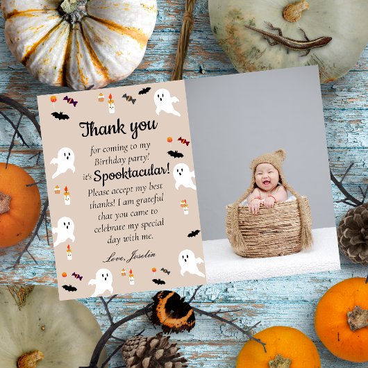 怖い小さな子供のハロウィン1歳の誕生日 サンキューカード