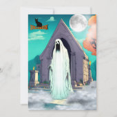 怖い幽霊が墓地でハロウィンに立っている シーズンカード (正面)