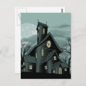 怖い幽霊のよく出る幽霊ハウスシーンイラストレーション ポストカード (正面/裏面)