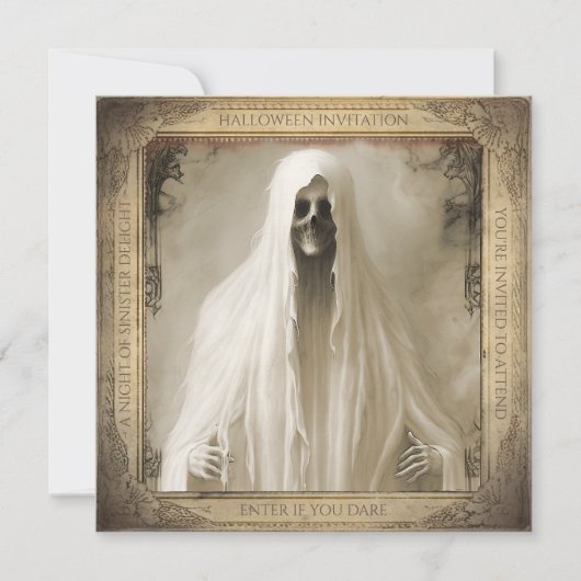 怖い幽霊のよく出る幽霊QRコード大人ハロウィーン 招待状 (正面)