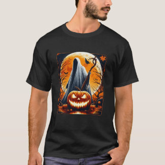 怖い幽霊ハロウィン不気味ハロウィーンのカボチャのちょうちんトリック Tシャツ
