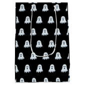 怖い幽霊パターン白黒 ミディアムペーパーバッグ (裏面)