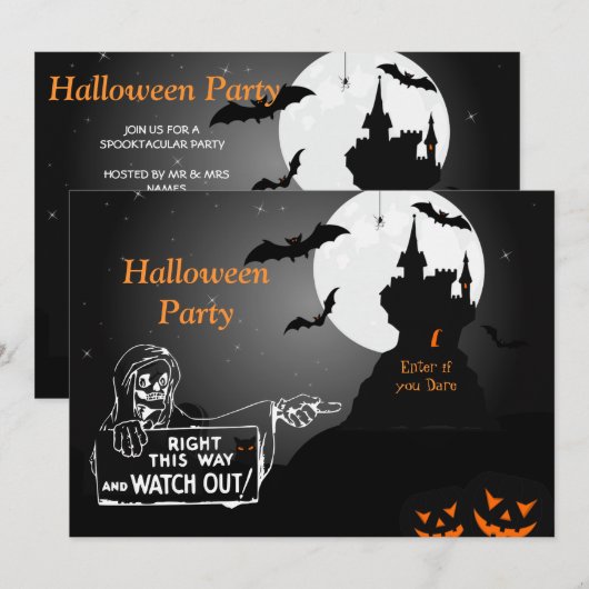 怖い幽霊屋敷のハロウィン招待状 招待状 (正面/裏面)