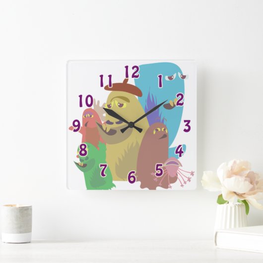 . .怖い怪物がおもしろいかわいいのアニメ スクエア壁時計 (ホーム)