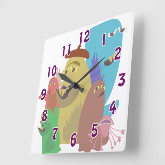 . .怖い怪物がおもしろいかわいいのアニメ スクエア壁時計 (傾斜)