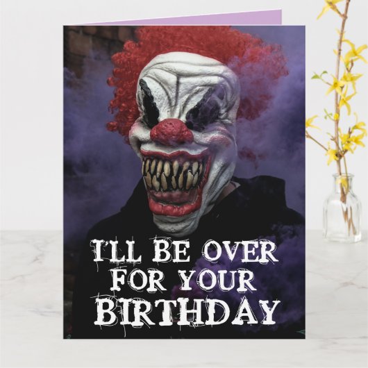 怖い悪ピエロ誕生日スナグルグリーティングカード カード (黄色い花)