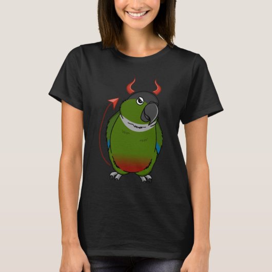 怖い悪魔のコスチュームのオウム ワキアカメキシコインコ Tシャツ (正面)