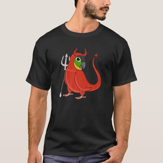 怖い悪魔の衣装オウム黄色の側面の緑の子 Tシャツ (正面)